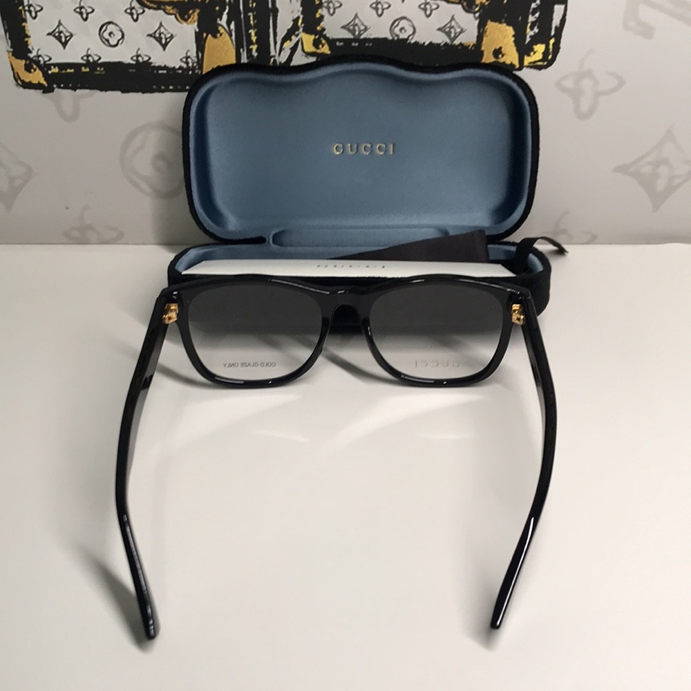 Luxury New Authentic Gucci GG1344O 005 Black Square Eyeglasses - Picture 8 of 14